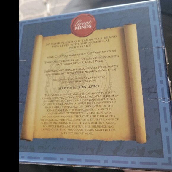 Aristotle's Number - Wooden Puzzle Math Brain Teaser Each Row Adds Up To 38 - Picture 2 of 2